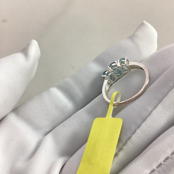 Authentic Sky Blue Topaz Three Stone Band Round Shape 925 Sterling Ring,… - Picture 6 of 9